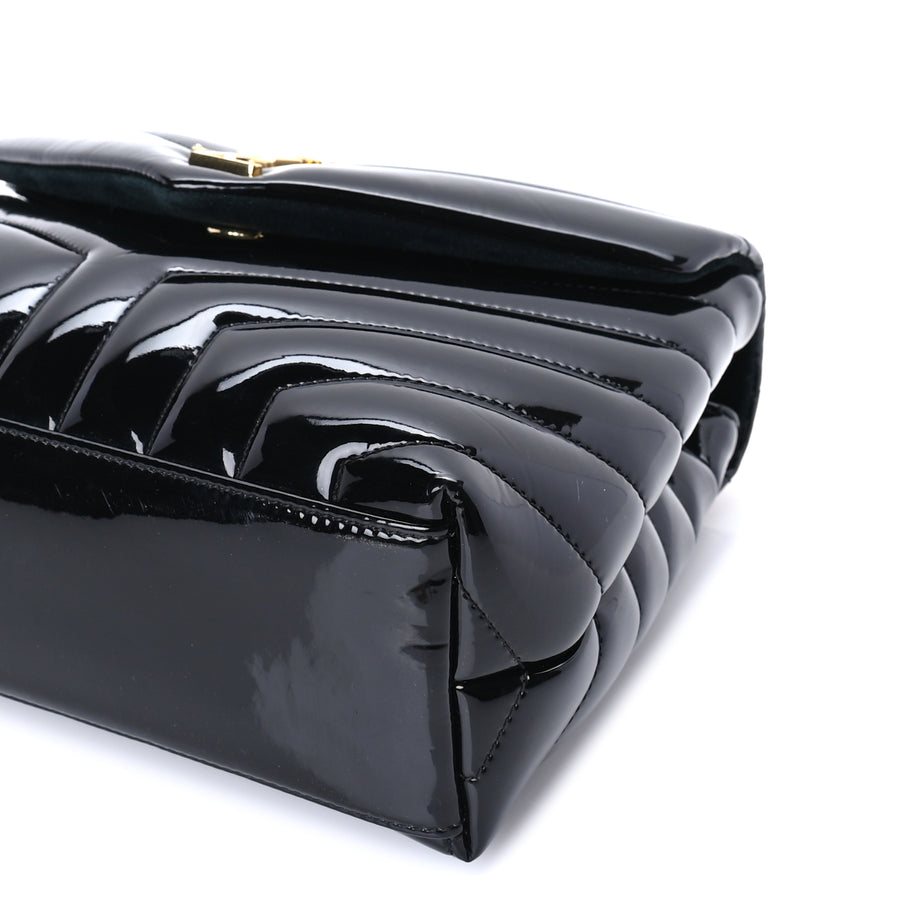Saint Laurent Patent Y Quilted Monogram Small Loulou Chain Satchel  Black Image 8