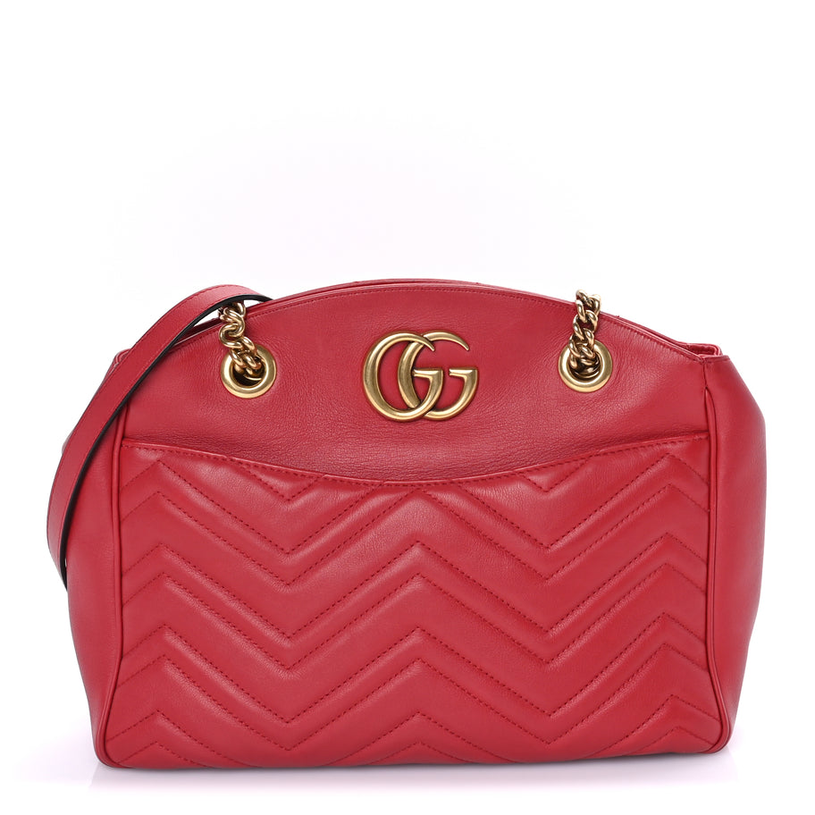 Gucci Calfskin Matelasse Medium GG Marmont Shoulder Bag Hibiscus Red Image 1