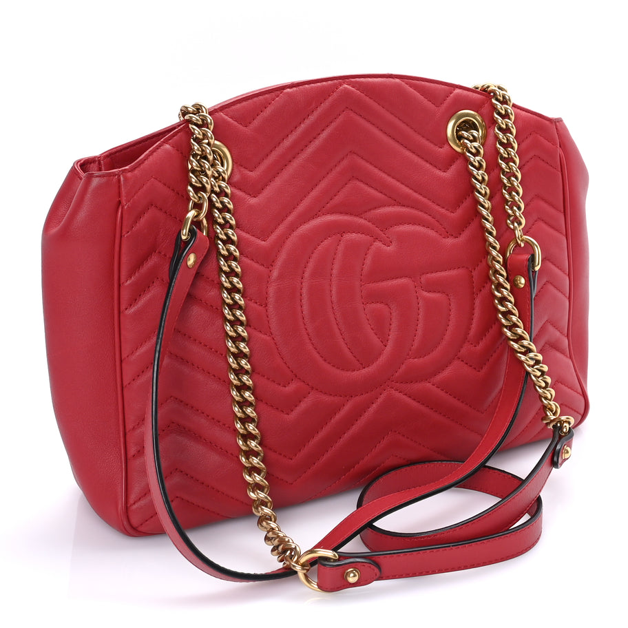 Gucci Calfskin Matelasse Medium GG Marmont Shoulder Bag Hibiscus Red Image 2