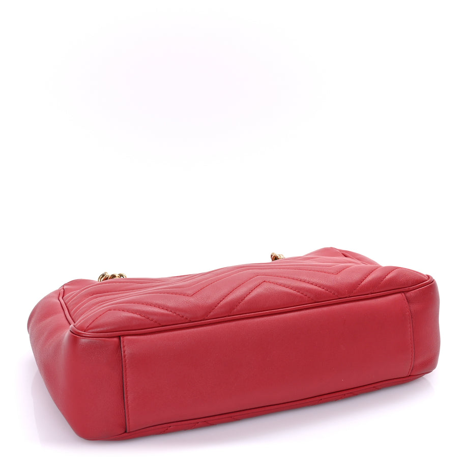 Gucci Calfskin Matelasse Medium GG Marmont Shoulder Bag Hibiscus Red Image 3
