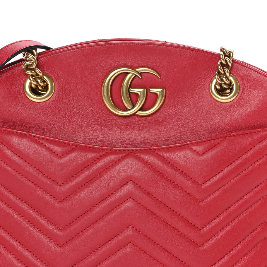 Gucci Calfskin Matelasse Medium GG Marmont Shoulder Bag Hibiscus Red Image 6
