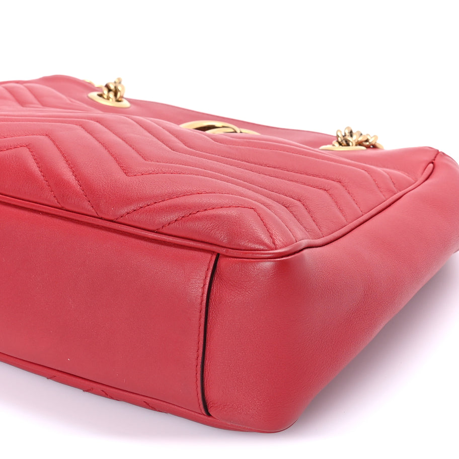 Gucci Calfskin Matelasse Medium GG Marmont Shoulder Bag Hibiscus Red Image 8