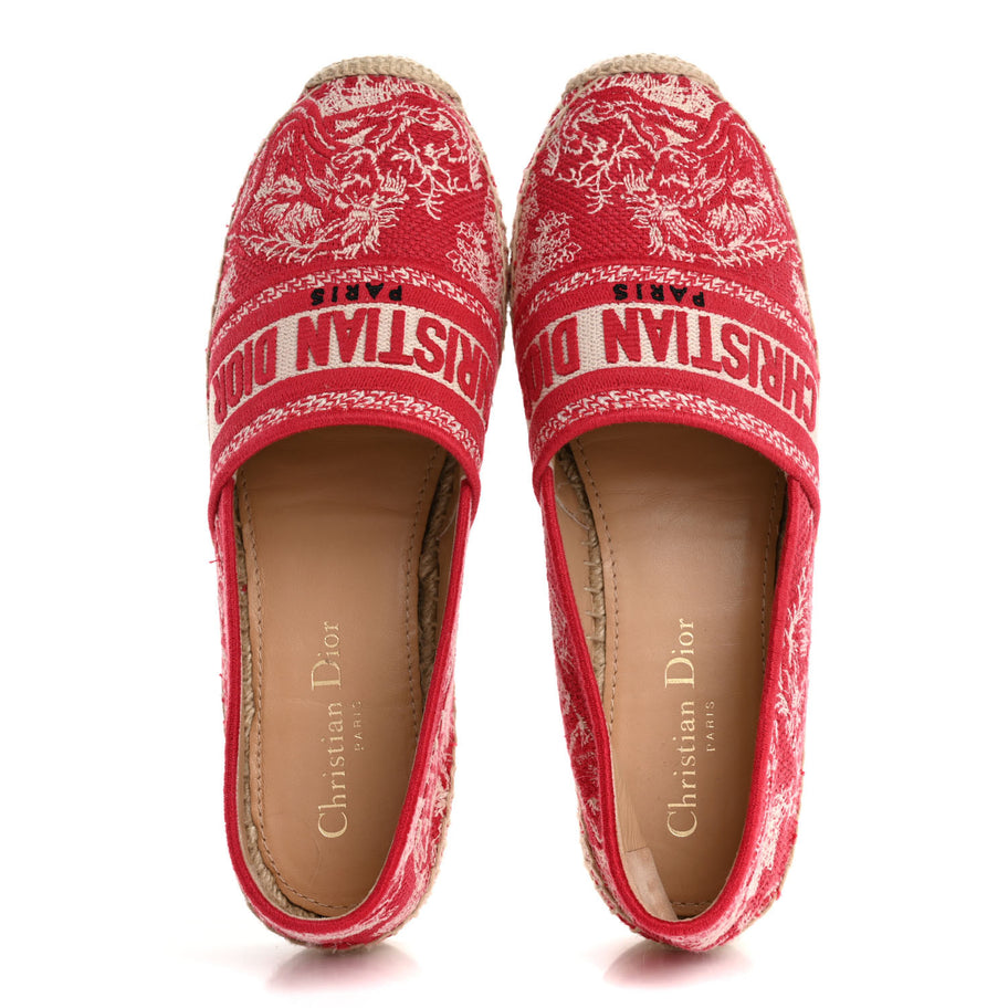 Christian Dior Embroidered Toile De Jouy Granville Espadrille 38.5 Raspberry Image 2