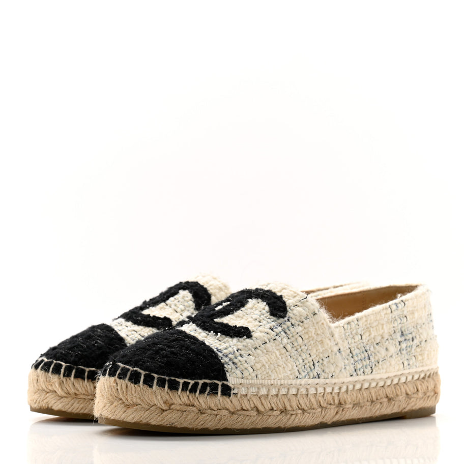 Chanel Tweed CC Espadrilles 36 Ecru White Blue Black Image 3