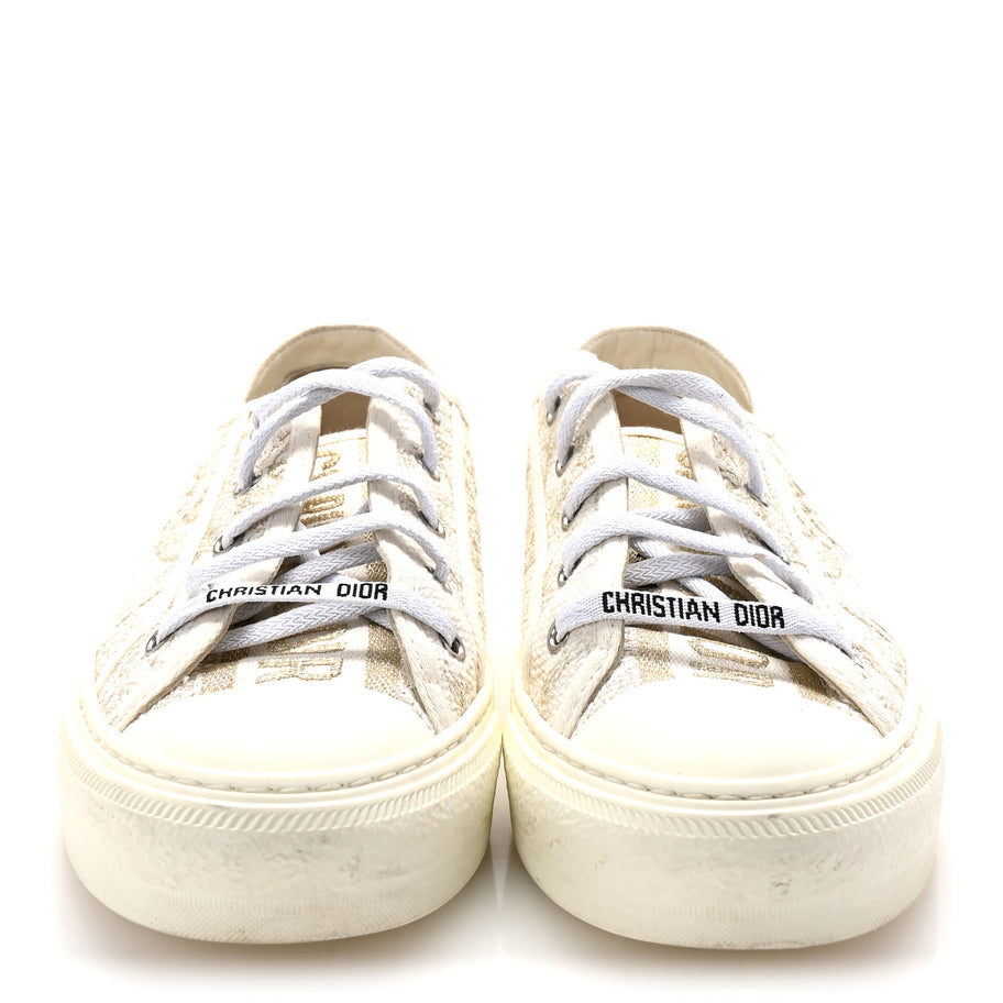 Christian Dior Canvas Embroidered Jardin D'Hiver Womens Walk'N'Dior Low Top Sneakers 40 White Gold Image 3