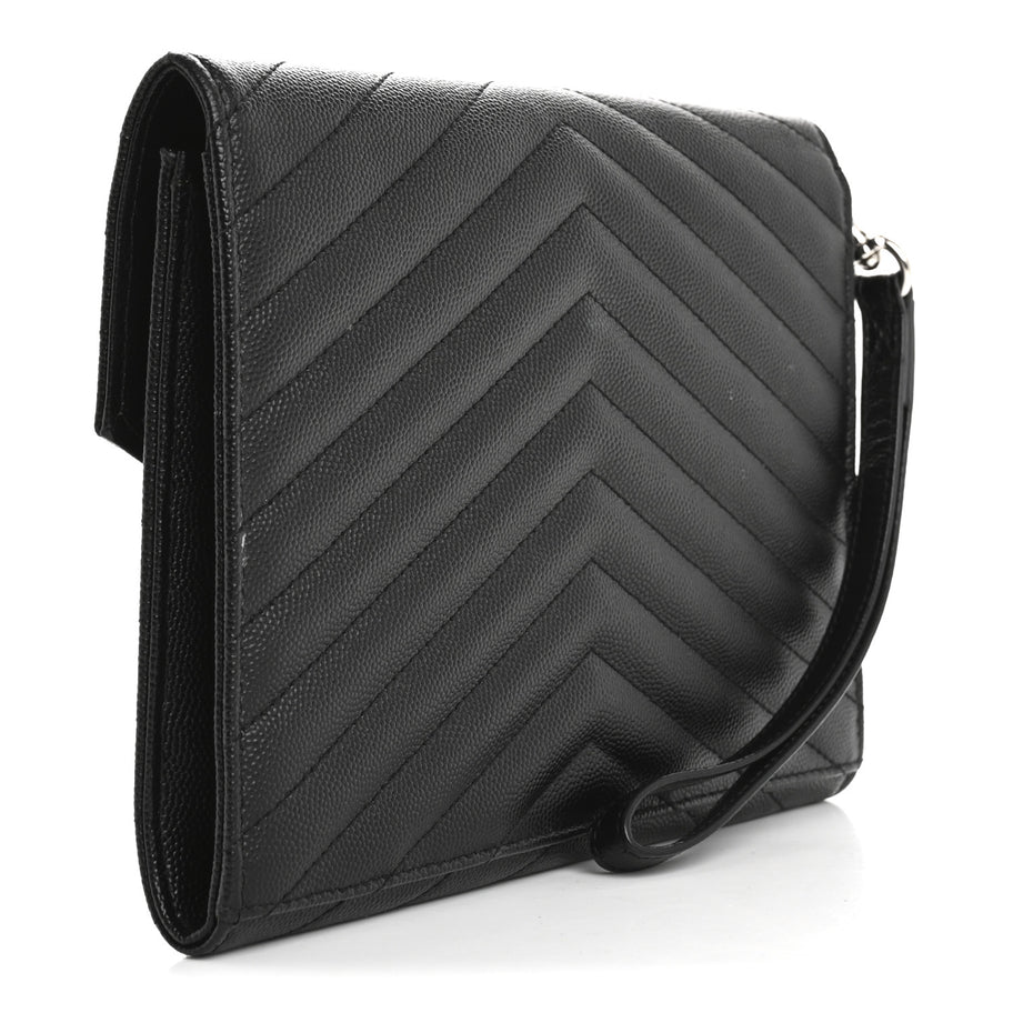 Saint Laurent Grain De Poudre Matelasse Chevron Monogram Envelope Clutch Black Image 3