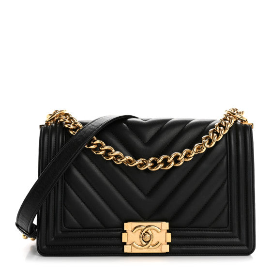 Chanel Calfskin Chevron Quilted Medium Boy Flap Black Image 1