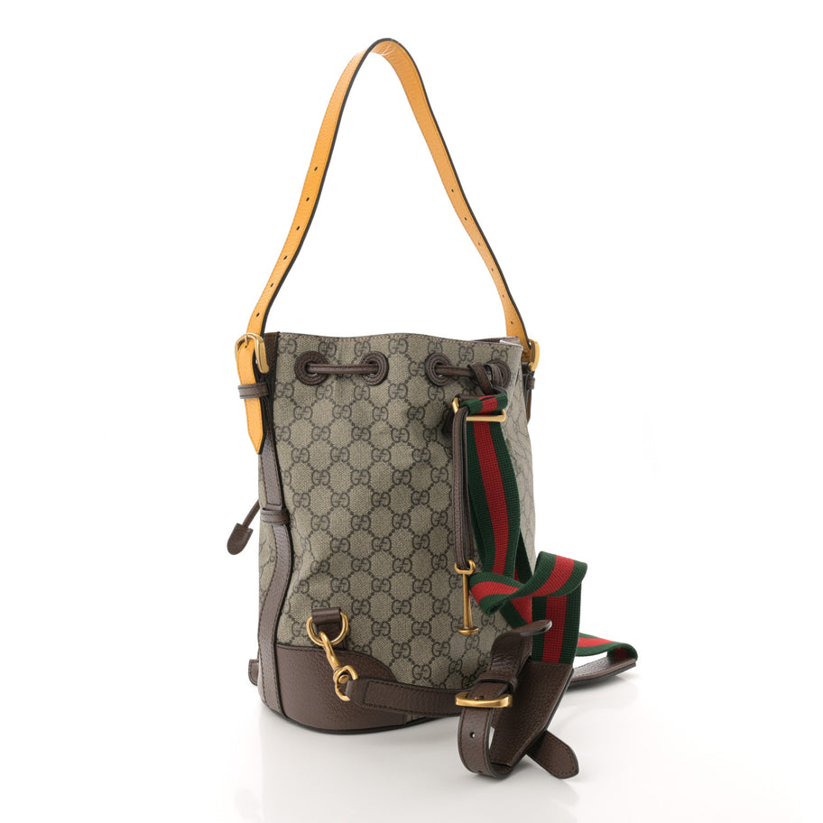 Gucci GG Supreme Monogram Neo Vintage Drawstring Bucket Backpack Beige New Acero Crop Image 3