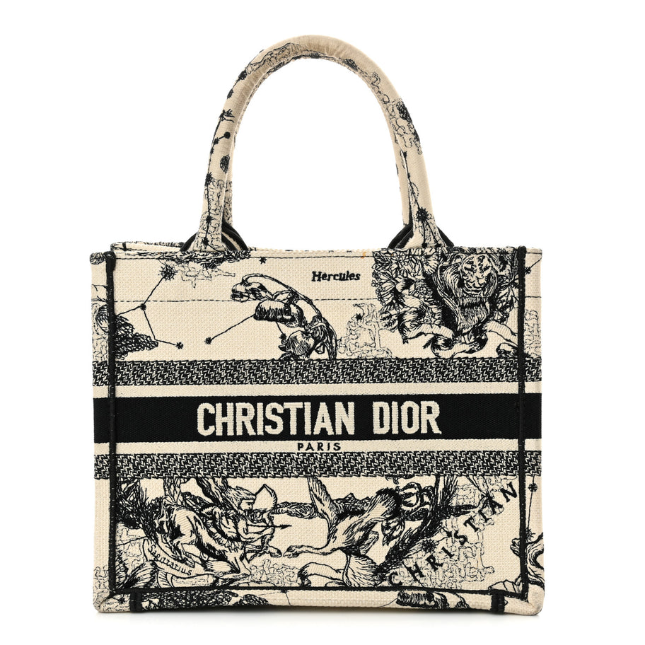 Christian Dior Canvas Embroidered Small Zodiac Toile De Jouy Book Tote Latte Image 1