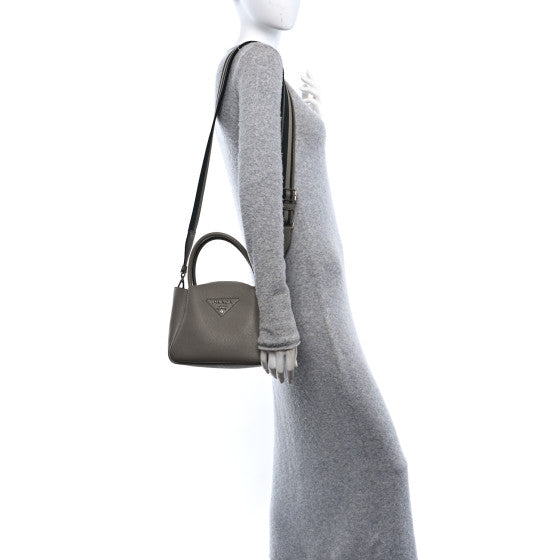 Prada Vitello Daino Soft Small Zippered Top Handle Bag Ninfea Image 2