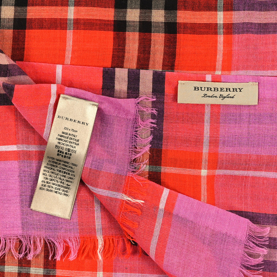 Burberry Wool Silk Gauze Vintage Check Scarf Orange Pink Image 3