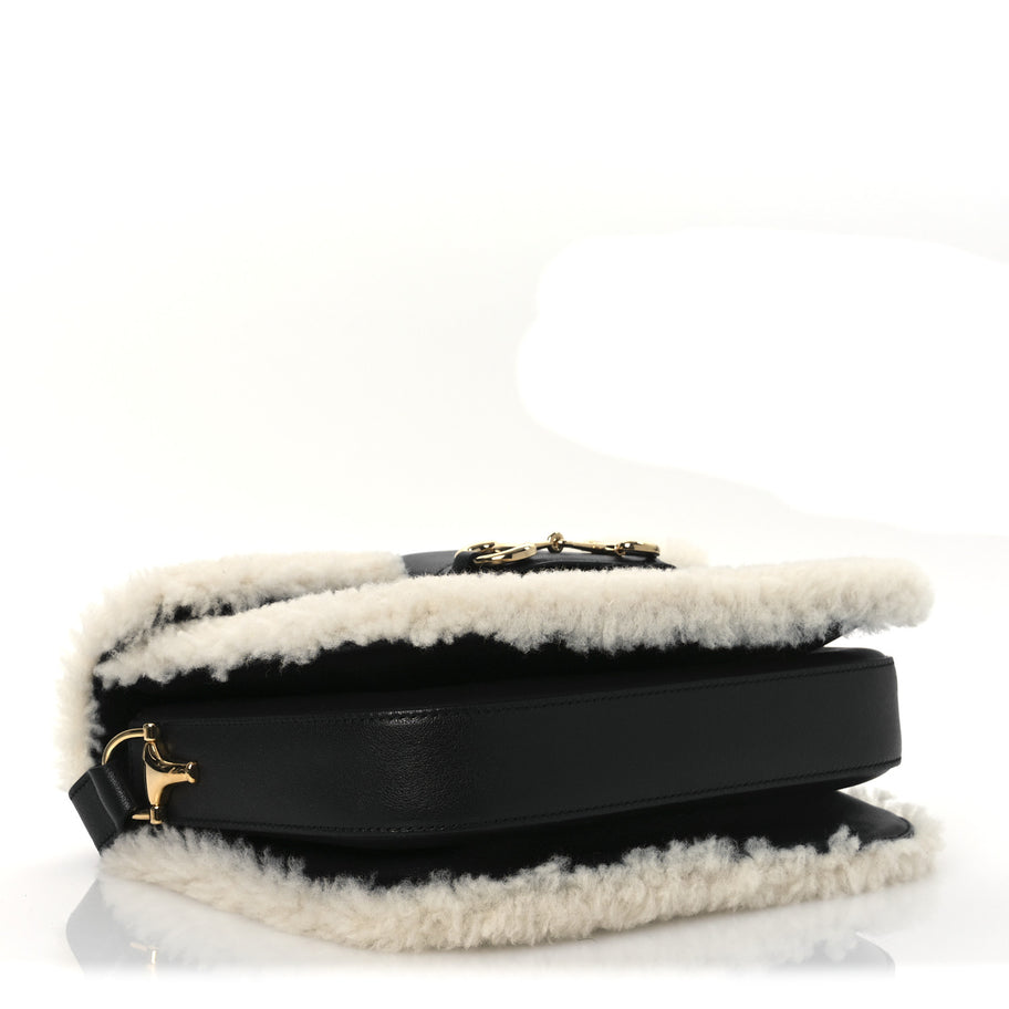 Gucci Sakai Be Green Calfskin Shearling Horsebit 1955 Shoulder Bag Black Image 4