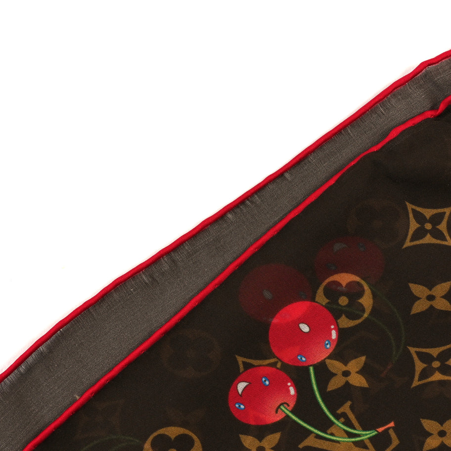 Louis Vuitton LV X TM Silk Cotton Monogram Cerises Square Scarf 55 Brown Image 4