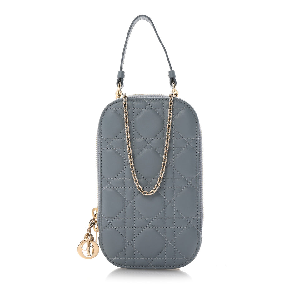 Christian Dior Lambskin Cannage Lady Dior Phone Holder Cloud Blue Image 1