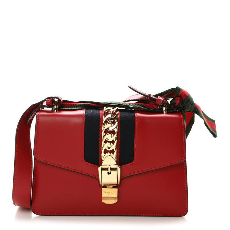  Gucci Calfskin Small Sylvie Shoulder Bag Hibiscus Red