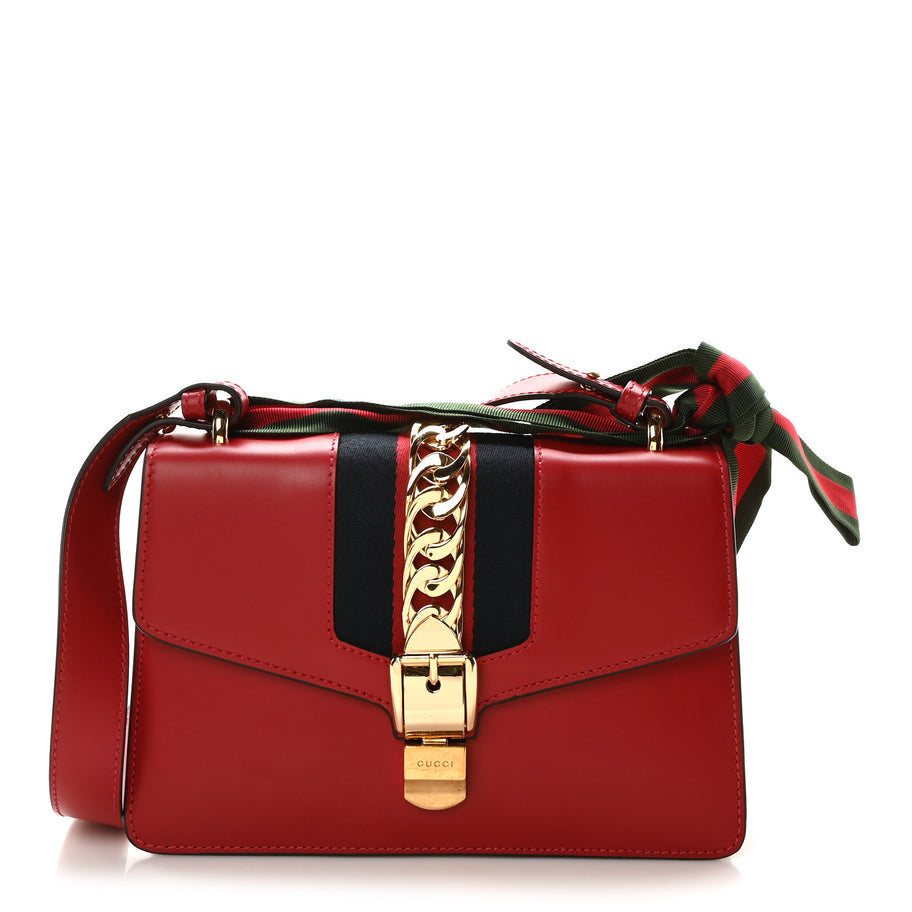 Gucci Calfskin Small Sylvie Shoulder Bag Hibiscus Red Image 1