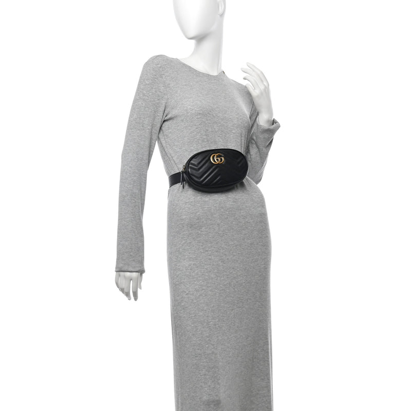  Gucci Calfskin Matelasse GG Marmont Belt Bag 75 30 Black