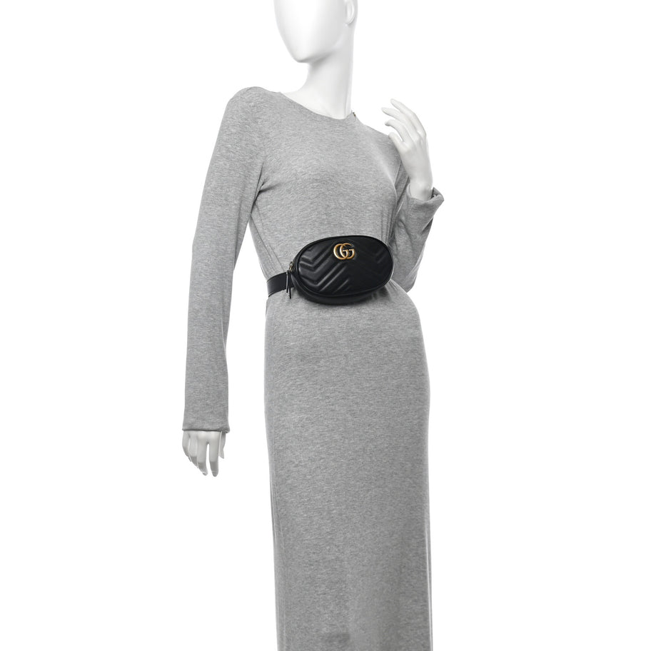 Gucci Calfskin Matelasse GG Marmont Belt Bag 75 30 Black Image 2