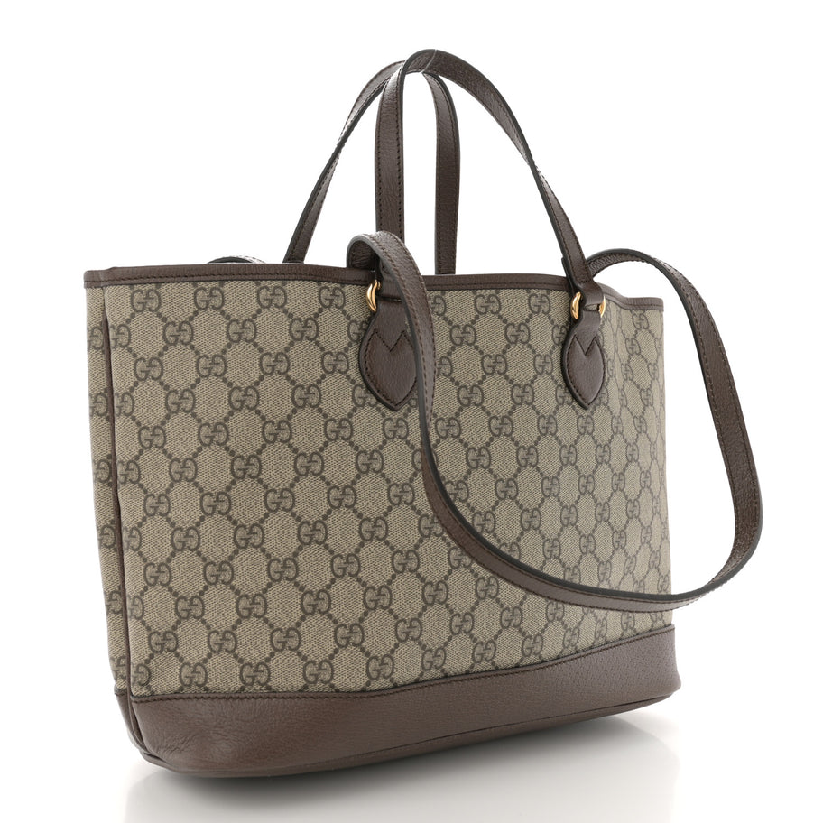 Gucci GG Supreme Monogram Textured Calfskin Medium Ophidia Shoulder Tote Bag Beige Ebony New Acero Image 3