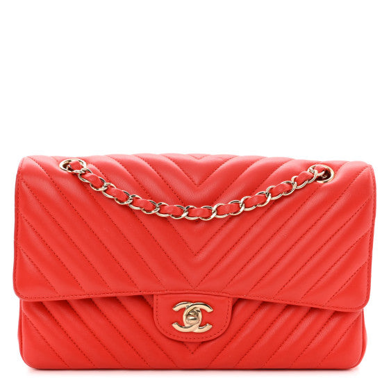 Chanel Lambskin Chevron Quilted Medium Double Flap Red Image 1