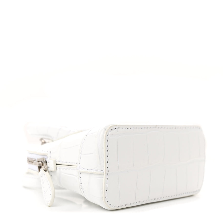 Balenciaga Calfskin Logo Crocodile Embossed Mini Ville Top Handle Bag White Black Image 4