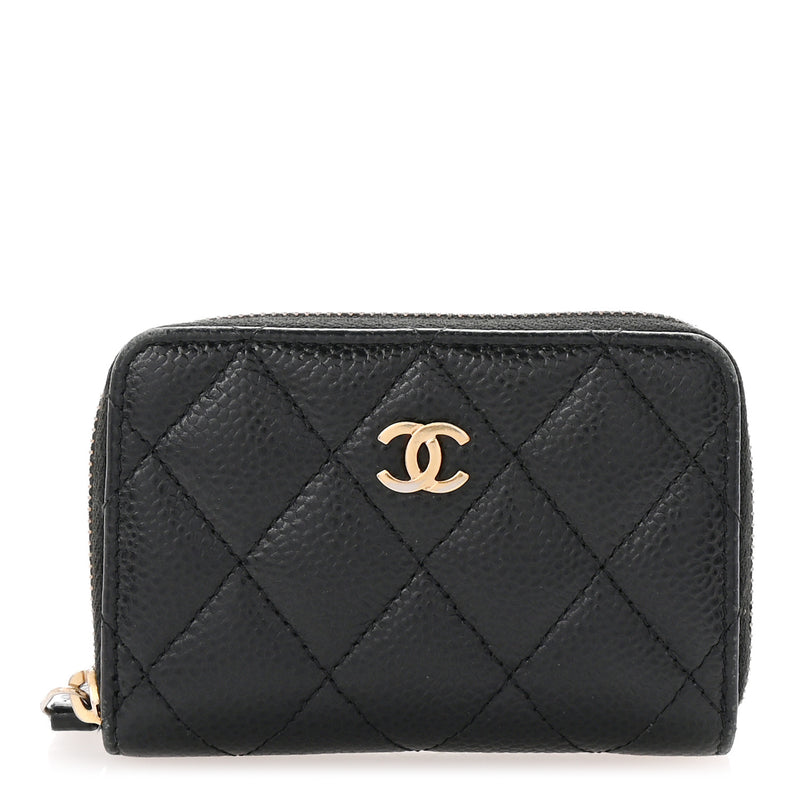  Chanel Caviar Quilted Zip Coin Purse Black