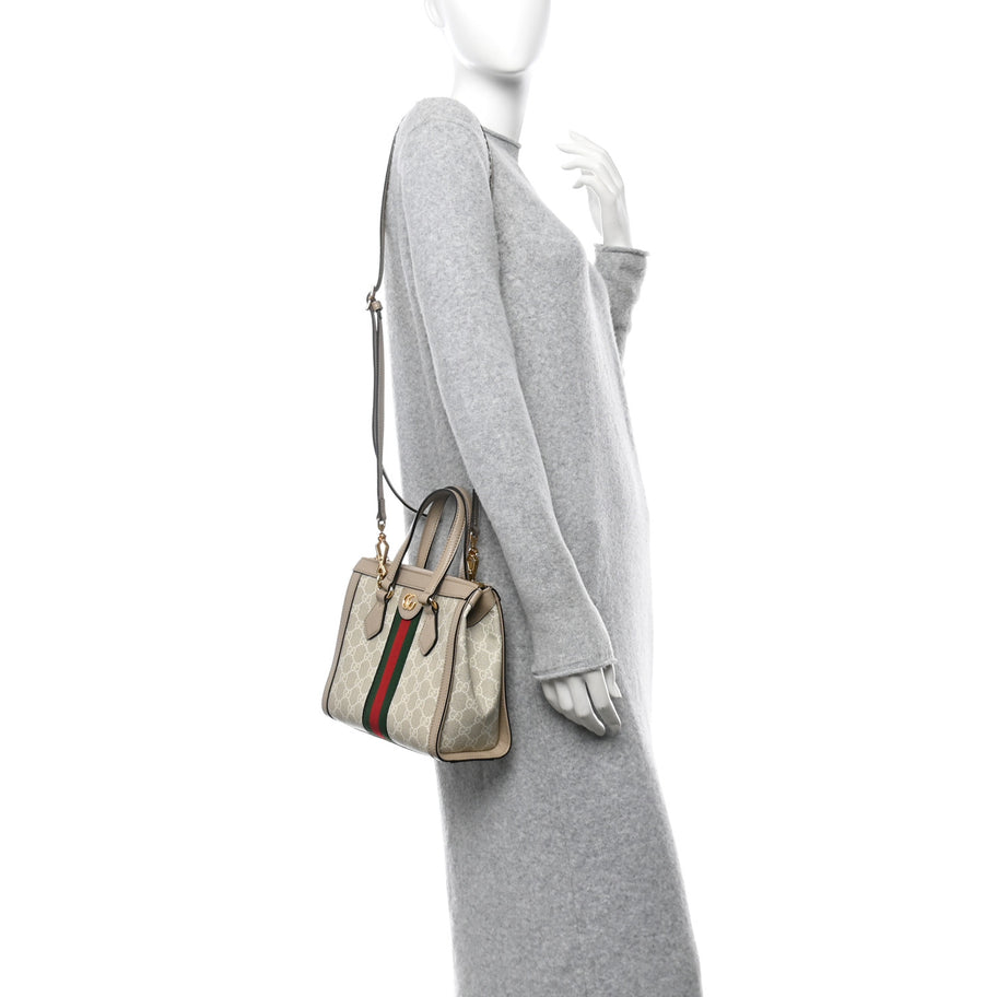 Gucci GG Supreme Monogram Textured Dollar Calfskin Web Small Ophidia Tote Bag Beige Mystic White Oatmeal Image 2