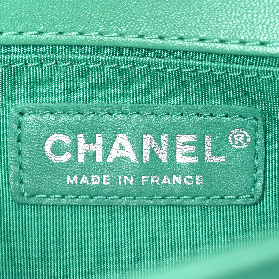 Chanel Lambskin Rubber Quilted Small Tone Boy Flap Green Black Image 6