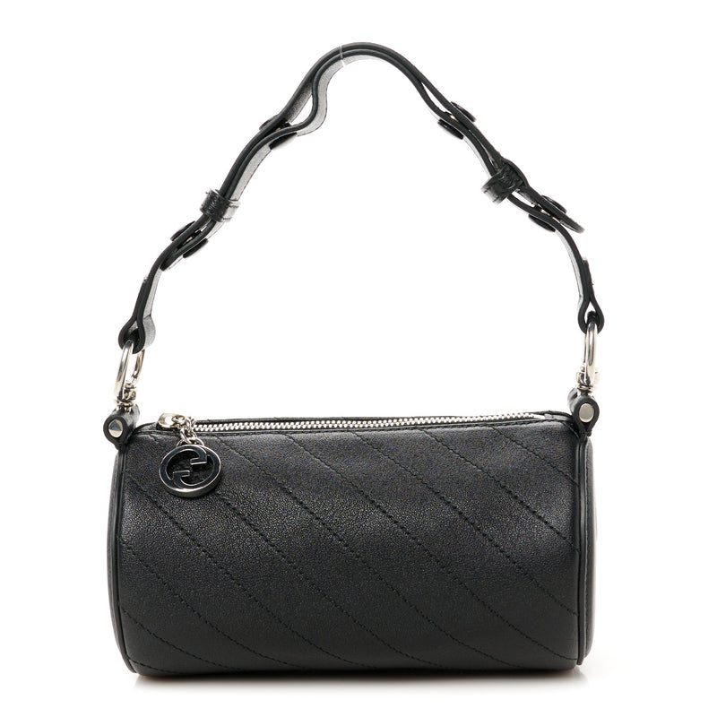  Gucci Sakai Be Green Calfskin Diagonal Stitched Mini Blondie Barrel Shoulder Bag Black