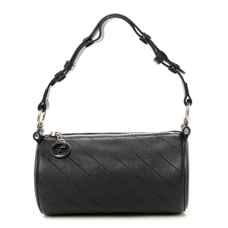Gucci Sakai Be Green Calfskin Diagonal Stitched Mini Blondie Barrel Shoulder Bag Black Image 1