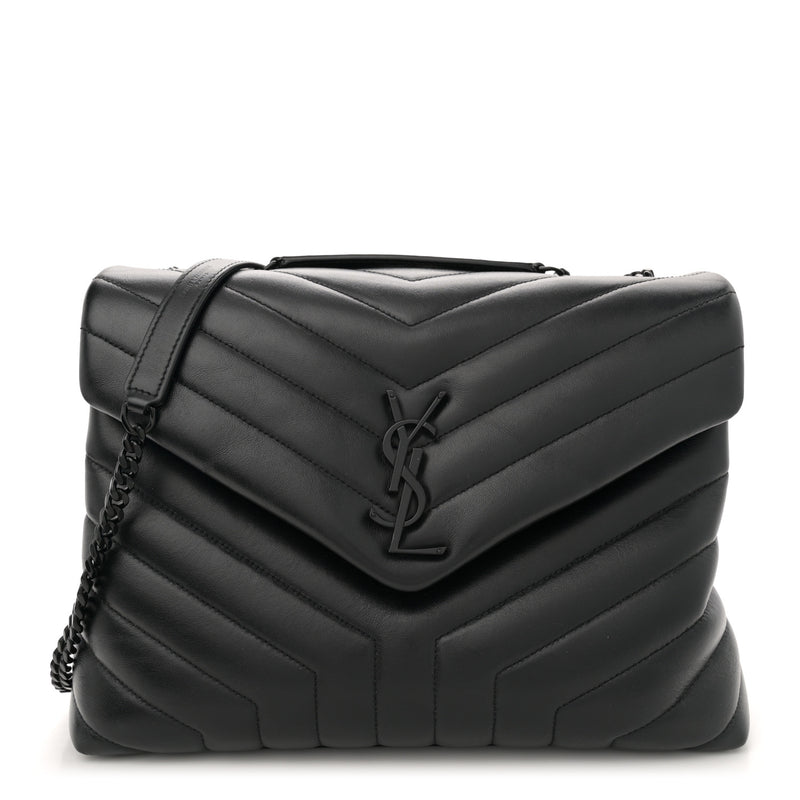  Saint Laurent Calfskin Y Quilted Monogram Monochrome Medium Loulou Chain Satchel Black