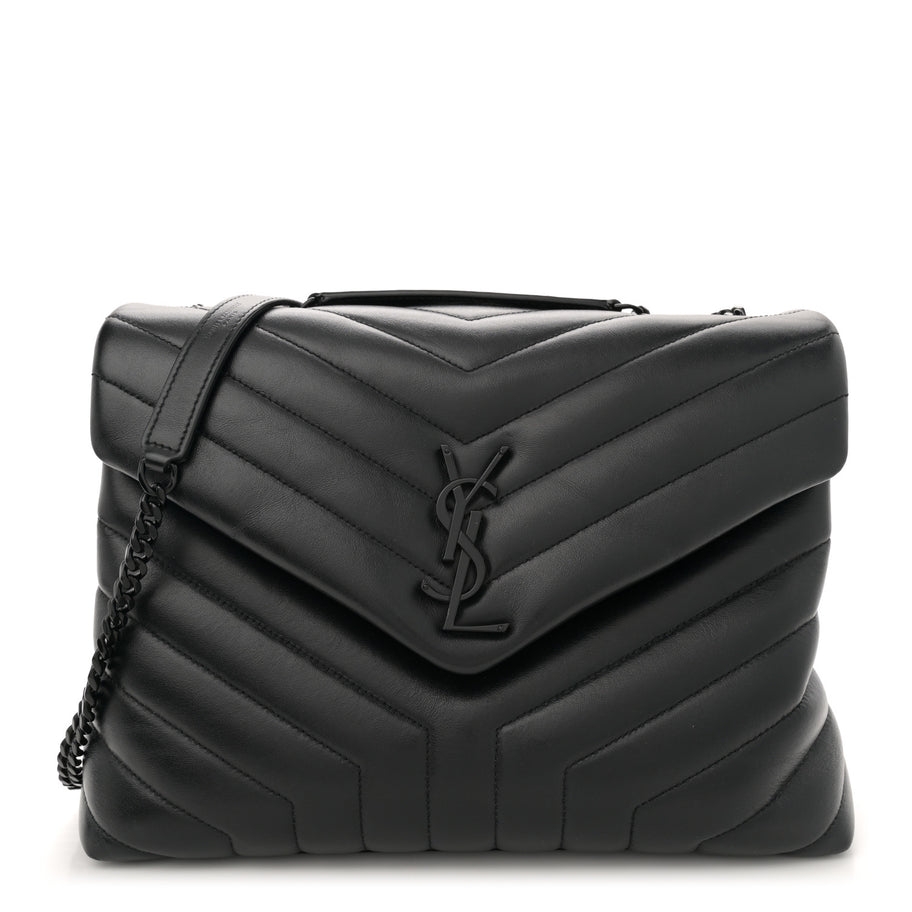 Saint Laurent Calfskin Y Quilted Monogram Monochrome Medium Loulou Chain Satchel Black Image 1