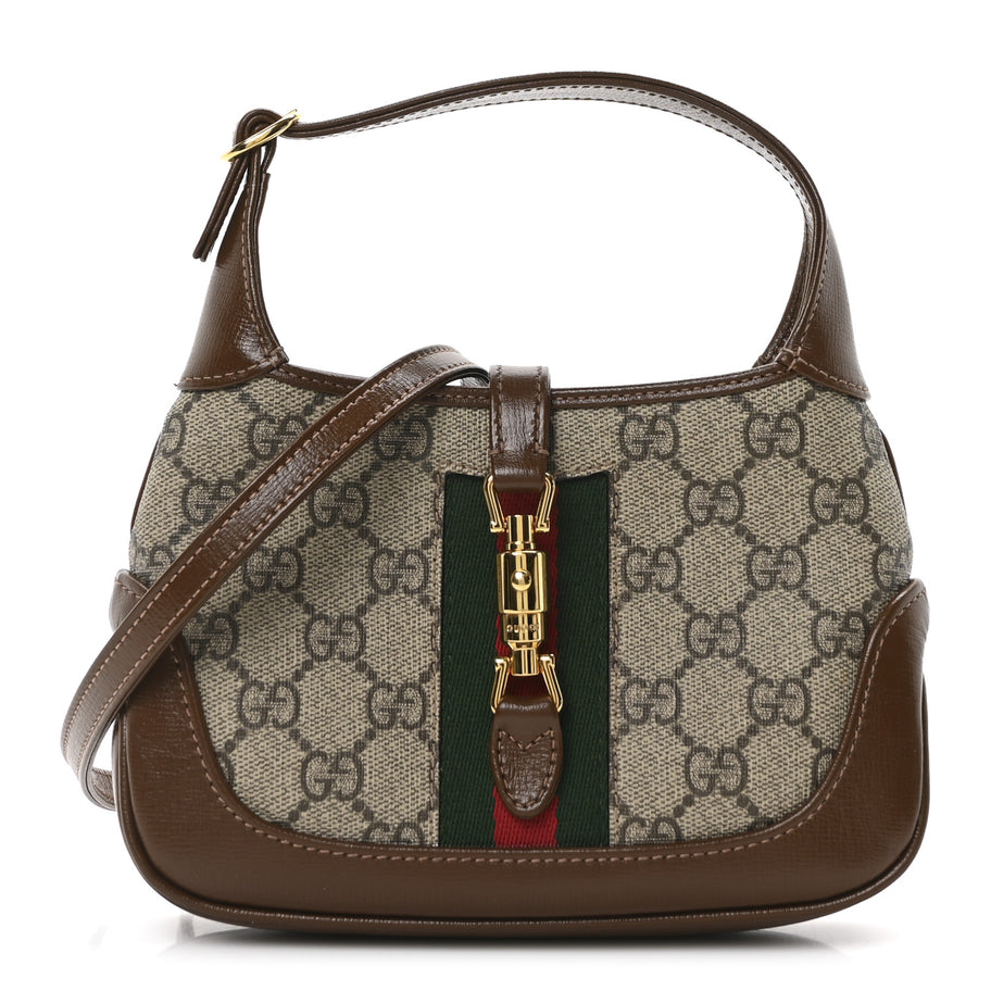 Gucci GG Supreme Monogram Azalea Calfskin Web Mini Jackie 1961 Hobo Beige Ebony Brown Sugar Image 1