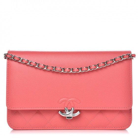 Chanel Grained Calfskin Quilted CC Box Wallet On Chain WOC Pink Image 1