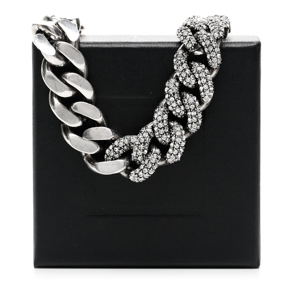 Saint Laurent Crystal Curb Chain Necklace Oxidized Silver Image 6