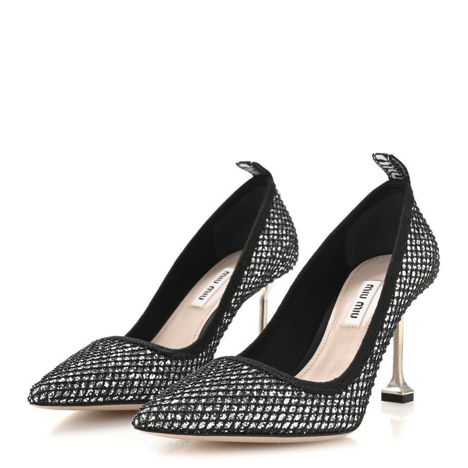 Miu Miu Glitter Rete 85 Pumps 35.5 Silver Black Image 4
