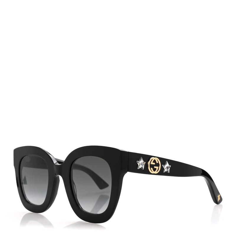  Gucci Acetate Crystal Star Round Frame Sunglasses GG0208S Black