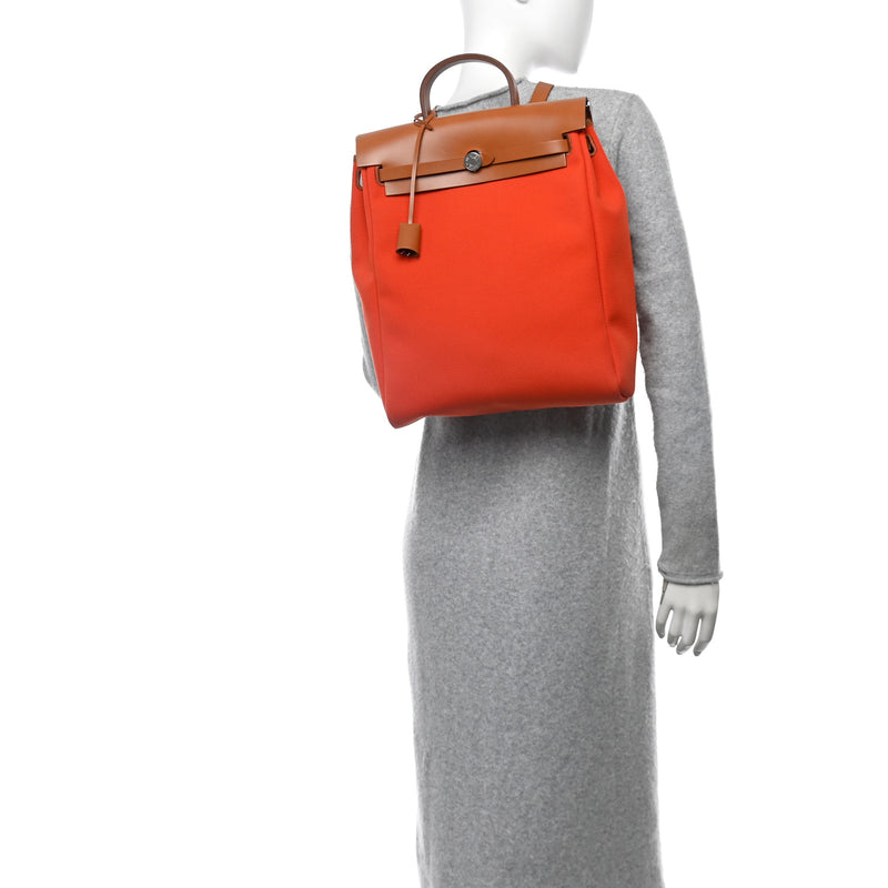  Hermes Military Toile Vache Hunter Herbag a Dos Zip Retourne Backpack Orange Mecano Fauve