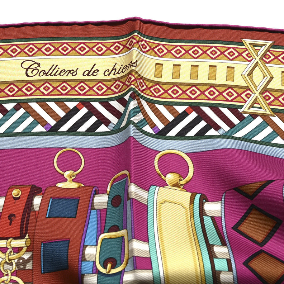 Hermes Silk Colliers de Chiens Scarf 90 Fuchsia Turquoise Grenat Image 5