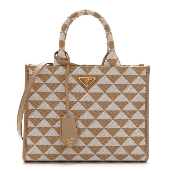 Prada Jacquard Saffiano Triangolo Symbole Embroidered Small Tote Corda Talco Image 1