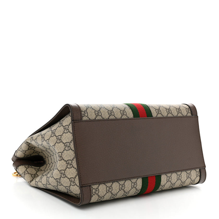 Gucci GG Supreme Monogram Web Medium Ophidia Tote Bag Brown Image 4