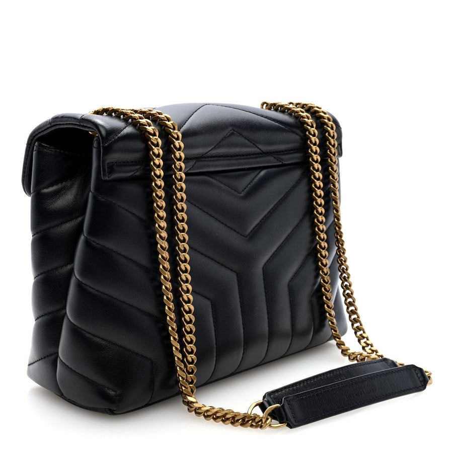 Saint Laurent Calfskin Y Quilted Monogram Small Loulou Chain Satchel Black Image 3