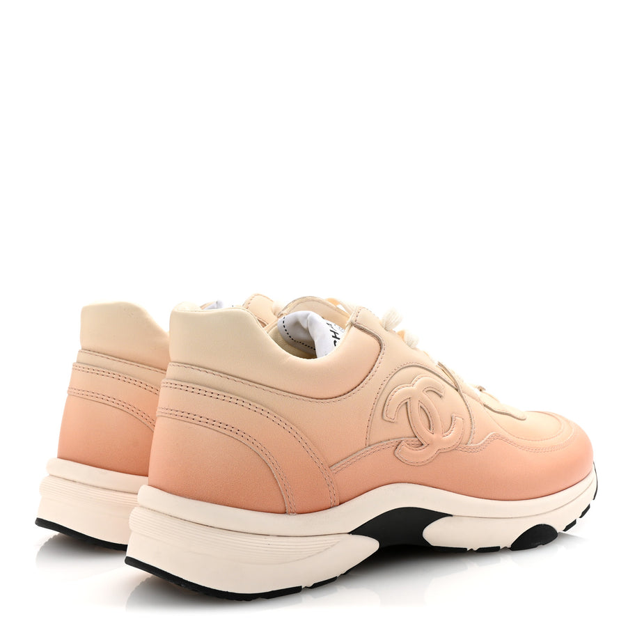 Chanel Laminated Calfskin Stretch CC Womens Sneakers 40 Light Orange Image 5