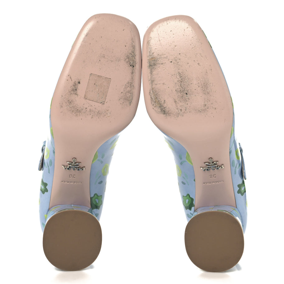 Prada Patent Floral Mary Jane 65mm Pumps 38 Blue Image 6