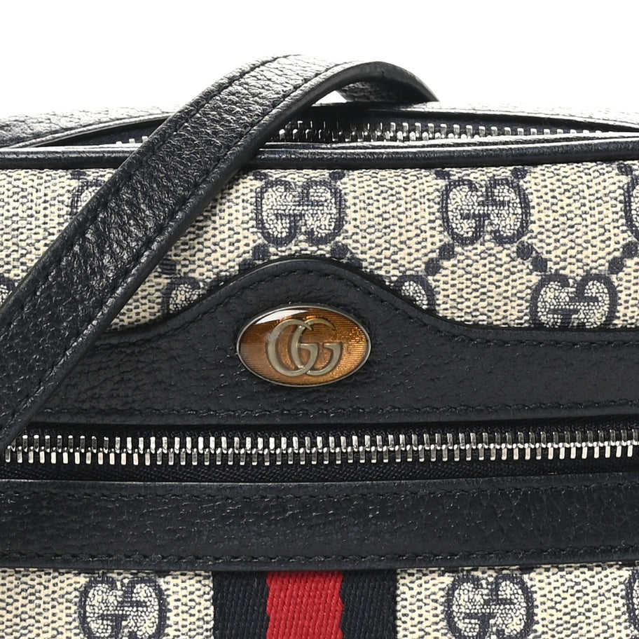 Gucci GG Supreme Monogram Textured Dollar Calfskin Web Mini Ophidia Shoulder Bag Beige Blue Image 7