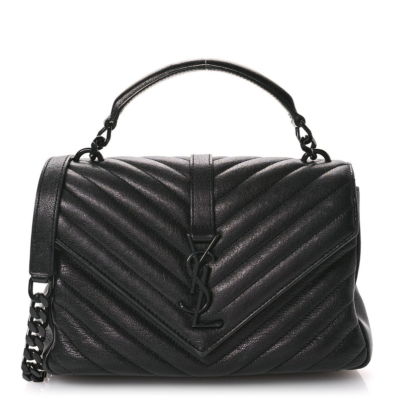  Saint Laurent Sheepskin Matelasse Chevron Monogram Monochrome Medium College Bag Black