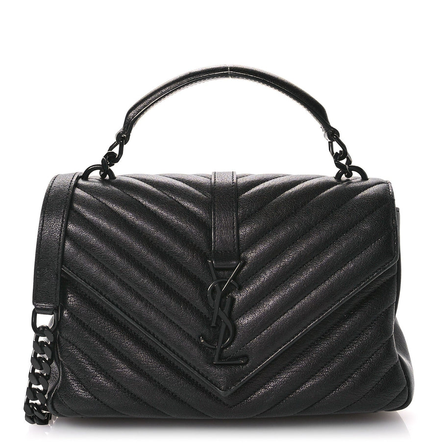 Saint Laurent Sheepskin Matelasse Chevron Monogram Monochrome Medium College Bag Black Image 1