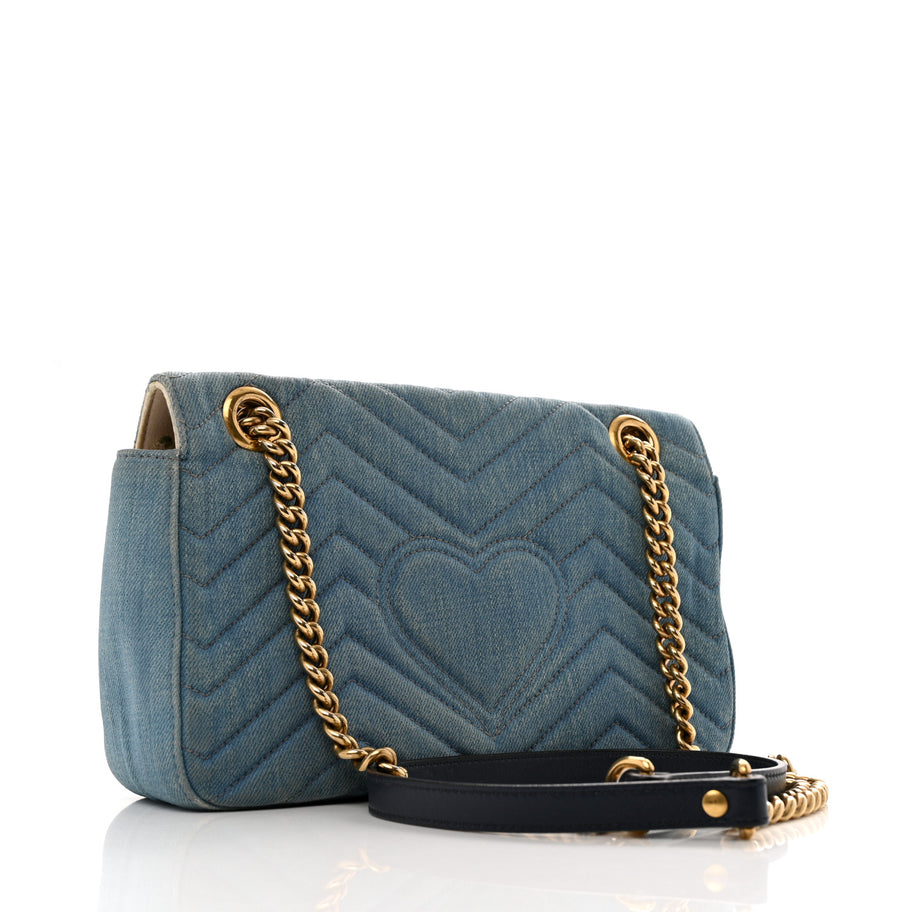Gucci Denim Matelasse Small Pearly GG Marmont Shoulder Bag Blue Image 3