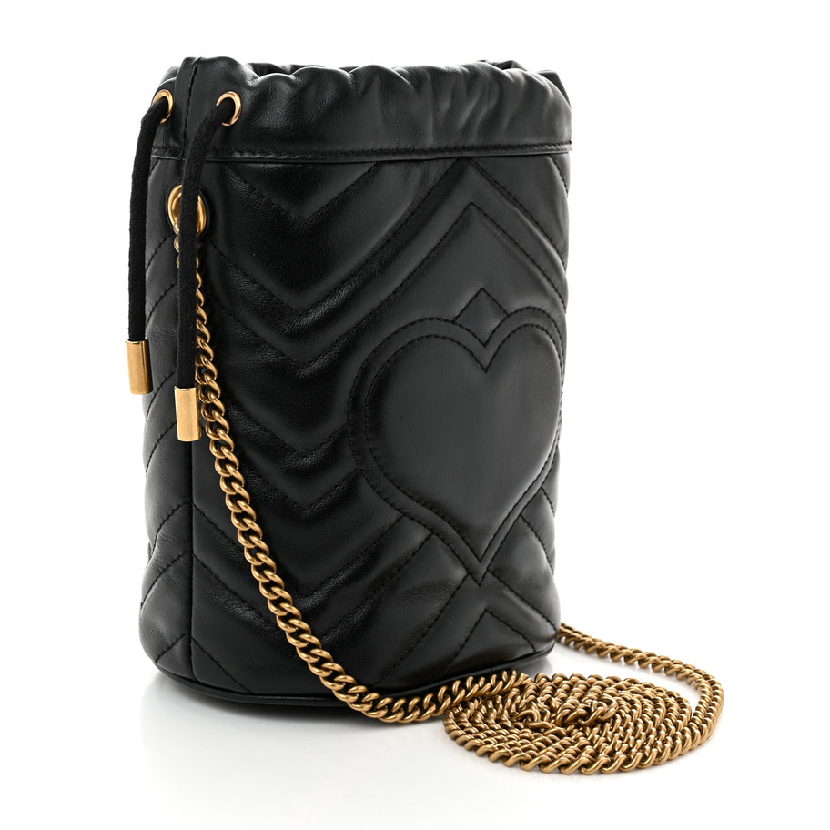 Gucci Calfskin Matelasse Mini GG Marmont 2.0 Bucket Bag Black Image 3