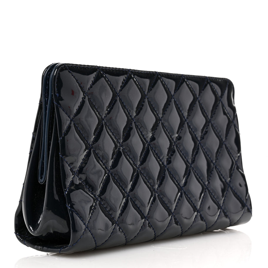 Chanel Patent CC Quilted Timeless Clutch Navy Image 3